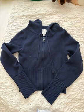 Eileen Fisher Navy Zip Hoodie Cardigan
